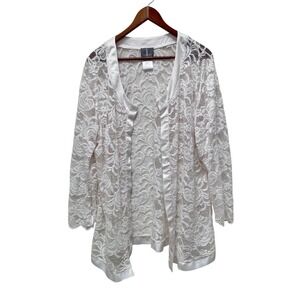 Fair Lady White Lace Open Front Kimono Cardigan‎ Duster Jacket Size 16